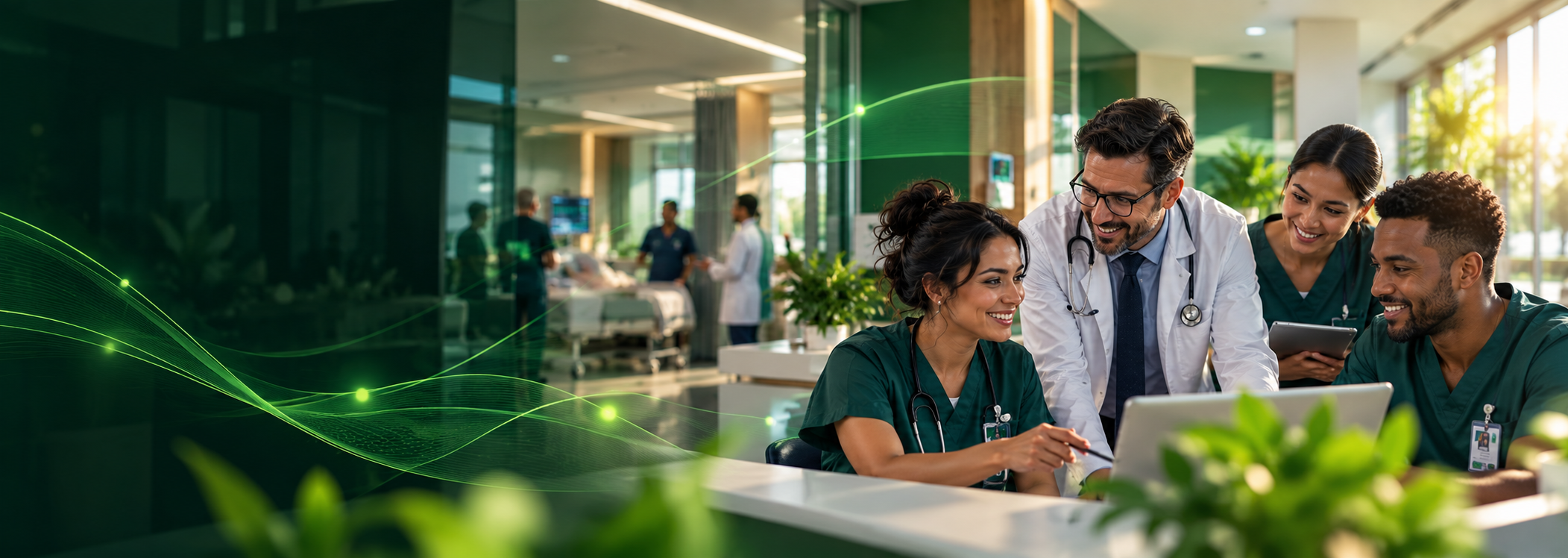 Healthcare professionals collaborating in a modern clinical environment